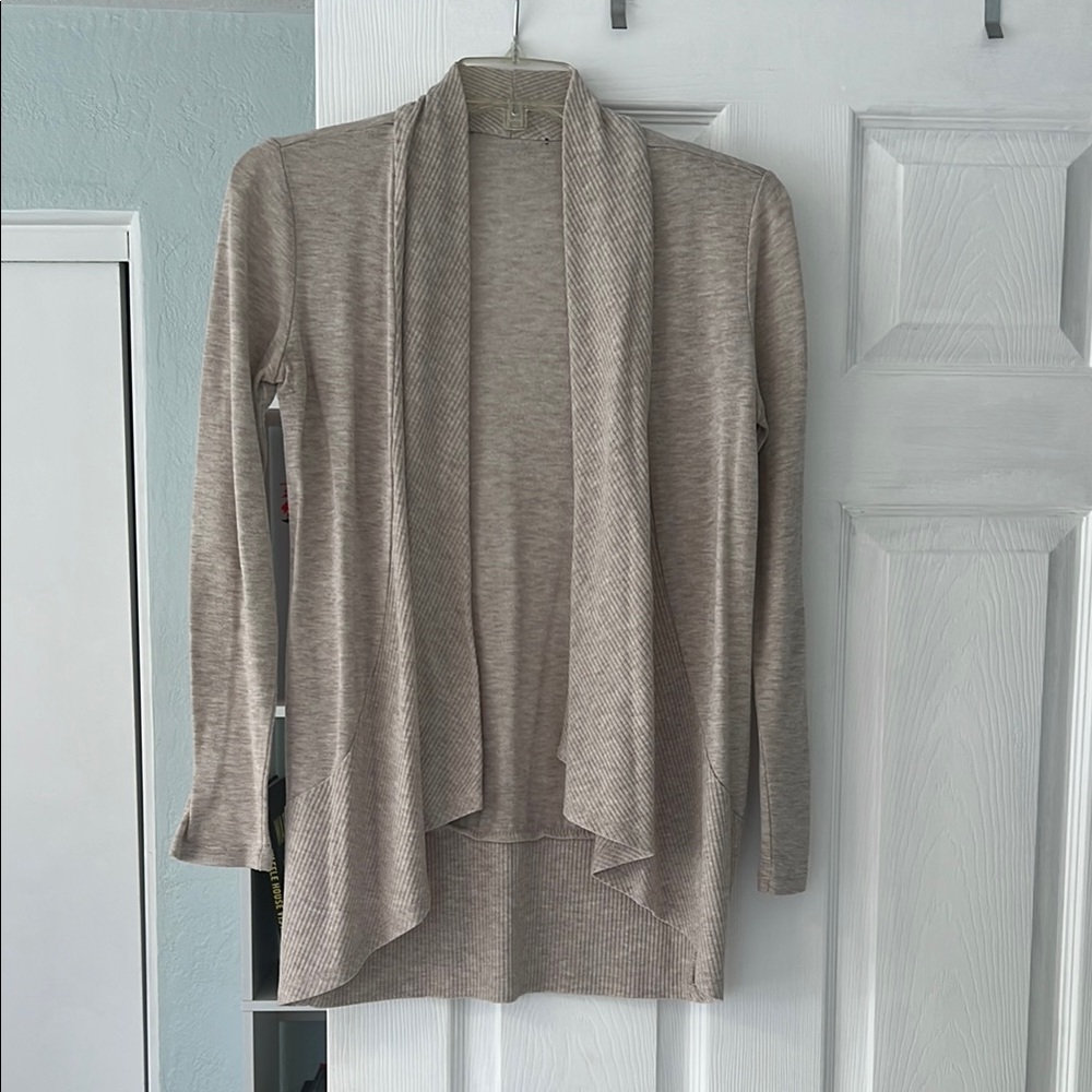 Tan Open-Front Cardigan with Draped Neckline